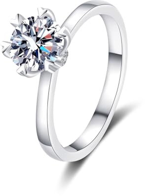 Epinki Freundschaftsringe Weißgold 14 Karat, Klassiker Rund 1ct Labor Erstellt Diamant Diamantring, Au585 Gold Damen Hochzeitsring Echt Schmuck, Gr.51 (16.2)