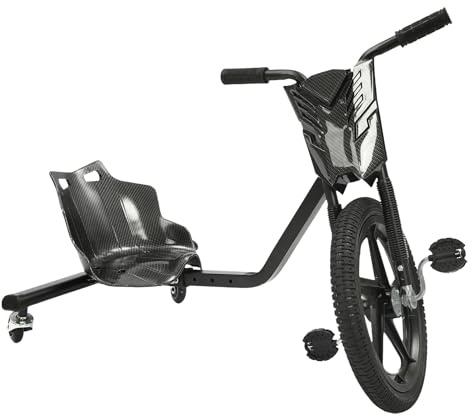 Drift Scooter Drift-Trike, Eisen, 16 Zoll Vorderrad-Durchmesser Drift Cart, 100kg Tragfähigkeit Dreirad Kinder, Crazy Cart Hinterrad mit Lichtern