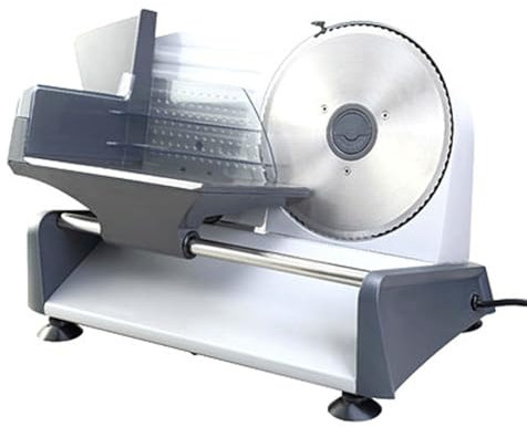 PAHION 150W Elektrische Fleisch Schneidemaschine Brotschneidemaschine Aufschnittmaschine Edelstahlklinge 7,5 Einstellbare Schnittstärke 0-15 Mm Für Speck, Brot, Obst, Gemüse, Fleisch, Allesschneider
