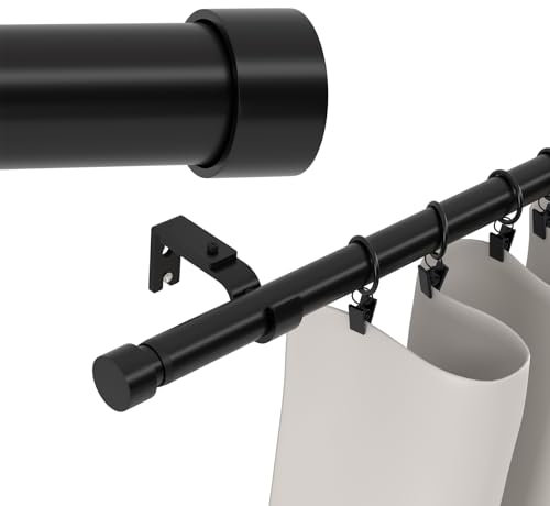 Extra Long Curtain Rods 120-inch to 214-inch, 1 inch Heavy Duty Drapery Rod for Outdoor Patio, Living Room, Bedroom, Sliding Door, Modern Black Curtain Pole Adjustable 10-17.5ft