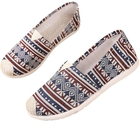 Minetom Espadrilles Femmes Filles Été Chaussures en Toile Casual Imprimé Confortable Pantoufles Chaussures Plates A Vin Rouge 39 EU