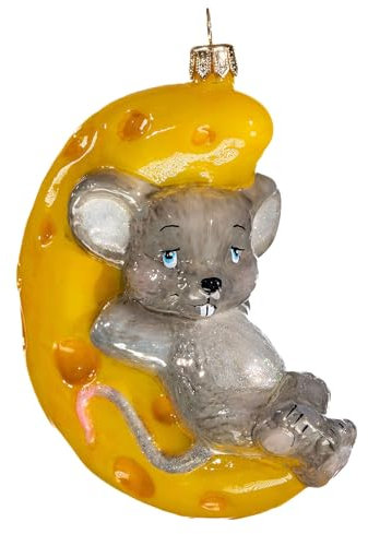 Holyart Topolino Luna Formaggio Albero Natale Vetro soffiato