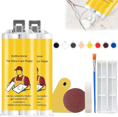 2set Multifunctional Tile Stone Crack Repair Kit, Tile Granite and Marble Repair Kit, Tile and Ceramic Glaze Repair Paste, Porcelain Repair Kit