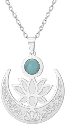 kkjoy Collier de Fleur de Lotus et de Lune en Acier Inoxydable Collier pendentif Lotus en Lune Yoga Bijoux d'inspiration pour Femme Dames Charmantes