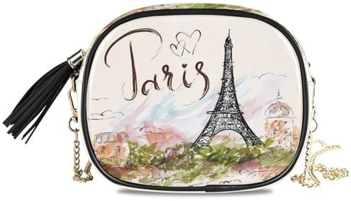 HMZXZ Umhängetasche Paris Eiffelturm, kleine Handtasche, Geldbörse, Frankreich, Paris, PU-Leder, Schultertasche, Organizer, Kette für Damen, Mädchen, multi