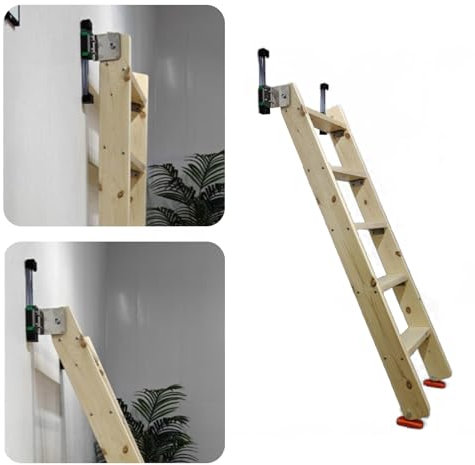 Escaleras para Áticos Escalera Telescópica de Escape para Áticos Montada en La Pared, Escalera Recta de Madera Maciza para Áticos con Toboganes de Metal, Escalera Retráctil para Literas, Sótanos, Tech