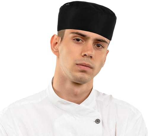oruola Sombreros de chef para hombre, sombrero de chef negro, sombrero de chef de algodón de poliéster con parte superior de malla transpirable, gorra de cocina ajustable, gorra de malla transpirable