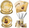 Aitsite Lot de 50 assiettes en carton pour 10 invités avec assiettes en papier, gobelets, serviettes, vaisselle en papier