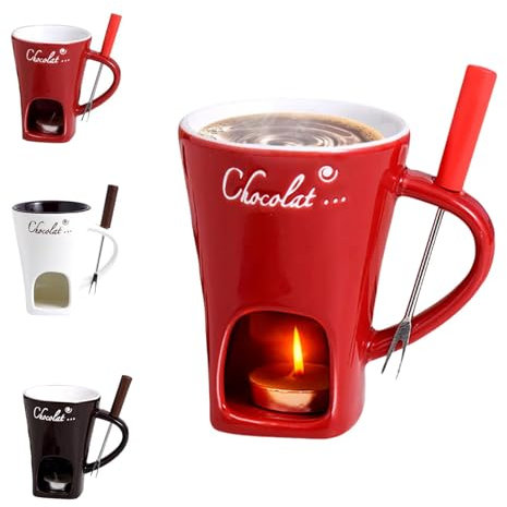 SJIESOG Taza para Fondue, Juego Tazas De Fondue De Chocolate, Taza De Café De Cerámica para Fondue De Chocolate con Tenedores, Tazas para Derretir para Mantequilla De Queso Y Chocolate (A)
