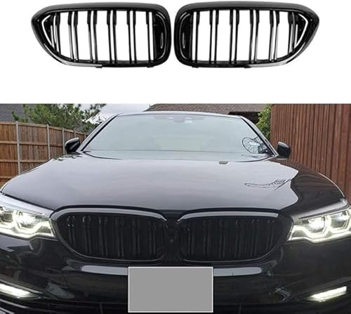 KAZONS Auto Kühlergrill für BMW G30 G31 G38 5er 525I 530I 540I 550I, Grill Schwarz Glänzend Doppel-Lamellen Grill Front Doppel Rippen Grill Kühlergrill Links Rech
