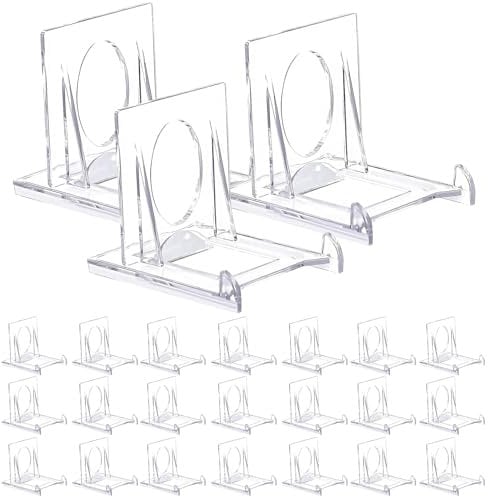 24 Pcs Acrylic Plate Stands, Clear Plastic Card Display Stand Adjustable Width Size Easel Display, Triangular Support Clear Display Stand Holder for Photos, Place Cards, Phones - 6.5*5*5.5cm