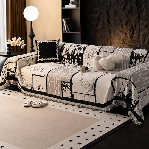 VanderHOME Sofa Überwurfdecke 1/2/3/4 Sitzer, Vielseitige Sofaüberwurf Couch Überzug Sofa Cover Futonbezug mit Quaste, Überwurf aus Chenille, für Vier Jahreszeiten, Couch Decke 180 * 280cm-Weiß