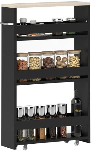 kleankin Chariot de Rangement à 3 Niveaux Chariot de Stockage étagère sur roulettes pour Cuisine étroite Salle de Bain buanderie Bureau avec poignée - 48 x 15 x 80 cm Noir