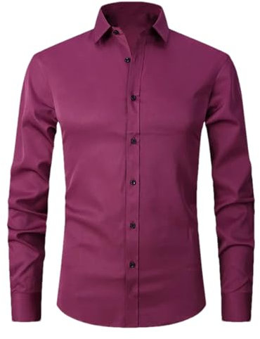 Ownwfeat Camicia da uomo a maniche lunghe Business Formale Slim Fit Camicie, Fucsia, XL