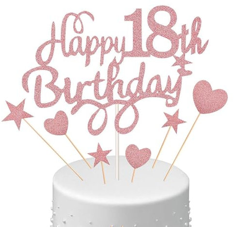 Larfraecy 18th Birthday Cake Topper,Gold Glitter Happy 18th Birthday Cake Toppers Party Cake Decoration for 18th Birthday Party Decoration Birthday Cupcake Topper for Boys and Girls (Rose Gold)
