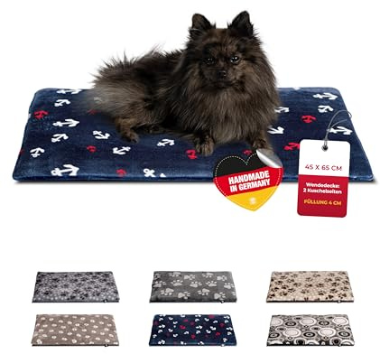 HS-Hundebett® Hundedecke XS (45x65 cm) – Wendbar & gemütlich Dank 3 cm Füllung – Perfekt fürs Sofa, Auto & Hundebox – Anker Blau, Made in DE