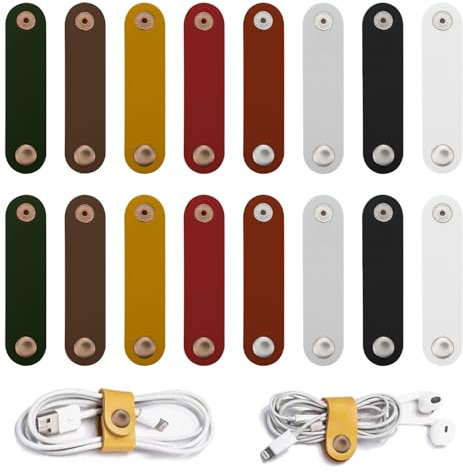 SYEYCW 16 Pièces Enrouleur de Cable, Organisateur de Câble en Cuir PU, Câble de Chargeur Portable Tidy, Support de Cordon Polyvalent, Empêchez les Cordes et les Fils de Câble USB de Se Faire Emmêler