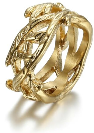Sumpgle Vintage Titan Stahl Lebensbaum Ring Vergoldet Polierter Schmuck Unisex Modeaccessoire