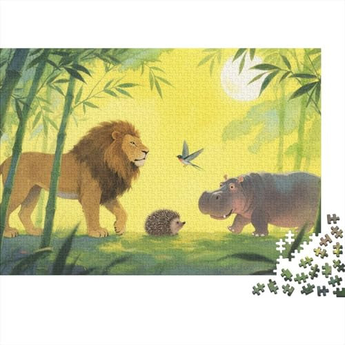 Tiere Puzzle 1000 Teile Löwe und Hema im Bambushain, Für Kinder Classic Lernspiel Holzspielzeug Unique Gift 1000pcs (75x50cm)