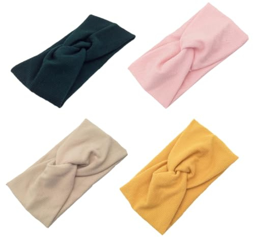 CALLARON 4PCS Cotton Twine Knot Headbands Elastic Cross Knot Hair Wraps for Women Includes Blackish Beige Pink Yoga and Everyday Accessories