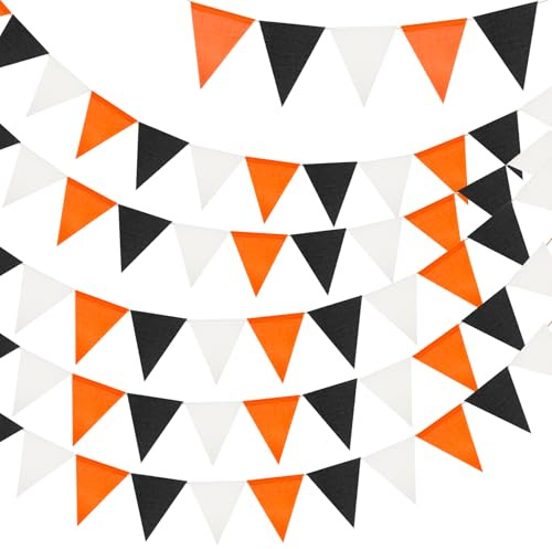 G2PLUS 20m Schwarz-Orange Wimpelkette Wetterfeste: 5 Stück Wimpel Girlanden mit 60 Wimpeln, Indoor/Outdoor Dekoration für Halloween-Party, Garten & Zuhause