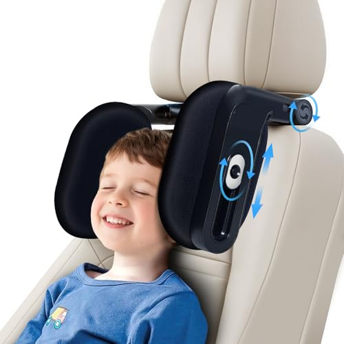 Kopfstütze Auto Kinder & Erwachsene | 2025 Neueste 360° drehbare Reisekopfstütze mit 3-Punkt-Mechanik | Atmungsaktive Memory-Schaum-Nackenstütze | Nackenkissen für Autoschlaf (Schwarz (1 Stück))