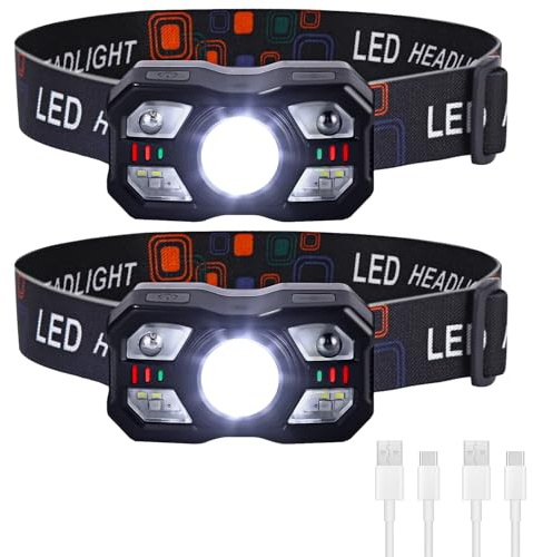 Yuxava Lampada Frontale 2 Pezzi, Super Luminosa Torcia Frontale LED con 10 Modalità di Illuminazione, IPX5 Impermeabile e Leggero Lampada da Testa per Campeggio, Corsa, Pesca