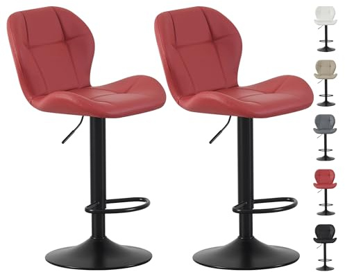 mcc direct Set of 2 Bar Stools, Height Adjustable Swivel Barstools, Counter Stools with Backrest, Faux Leather Seat, Footrest and Metal Base for Home, Kitchen and Restauran (Red) - Stella