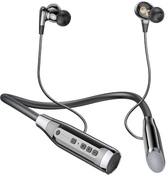 Bluetooth Neckband Earphones with 100 Hours Playtime, Wireless Headphones with Mic and 4 Speakers IPX5 Earbuds for Running, Magnetic Headset Lightweight Earphones with Intelligent Noise Reduction
