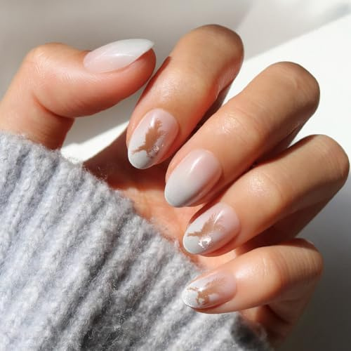 Glamnetic Press On Nails x Harry Potter™ - Rowena Ravenclaw™ | Short Oval Fake Nails with Velvet Gradient Tips & Rose Gold Graphic, Salon Quality Officially Licensed | 15 Sizes - 30 Nail Kit with Glue