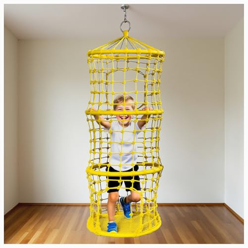 YMXBHN Heavy Duty Playground Net- Climbing Cargo Net with Rope Ladder & Round Saucer Swing - Polyester Climbing Net for Kids for Treehouse Jungle Gyms,Yellow