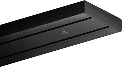 Bestlivings Gardinenschiene 120cm 2-läufig, Schwarz, Set montagefertig | Vorhangschiene mit ruhigem Innenlauf, Stecksystem, vorgebohrte Deckenmontage, formstabiler Kunststoff, kürzbar - Made in EU