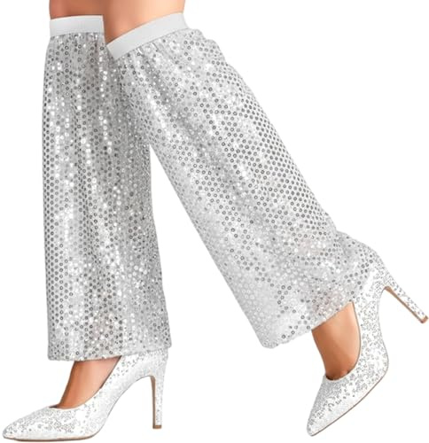 Tgsedr 1 Paar Glitzer Beinstulpen für Frauen Karneval Disco Accessoires Damen Retro Pailletten Stulpen 70s Jahre Outfit für Karneval Maskerade Cosplay Fasching Party Mottoparty
