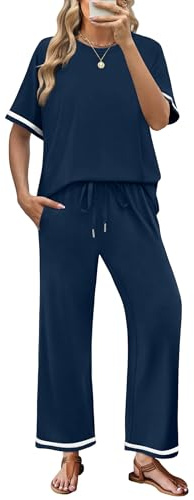 Desol Damen Zweiteiler Sommer Outfits Jogginganzug Trainingsanzug Tracksuit Freizeit Kurzärmeliger Und Langbeiniger Anzug Jogginghosen Loungewear Hausanzug Damen Set mit Taschen