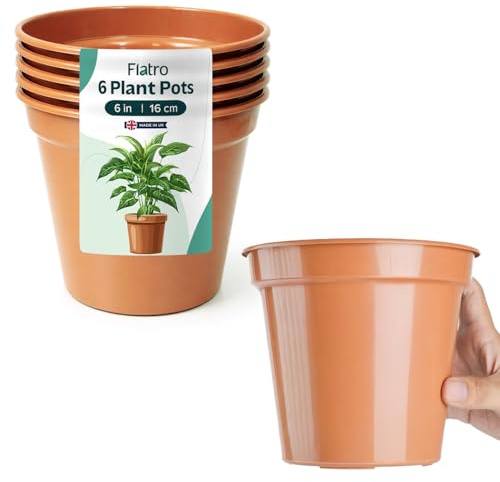 Flatro Plastic Plant Pots Indoor with Drainage Hole Nursery Plant Pots (Pack of 6) | 6 inches Terracotta Pots, Flower Pots for Indoor & Outdoor | Ideal for Herb Cultivation & Repotting