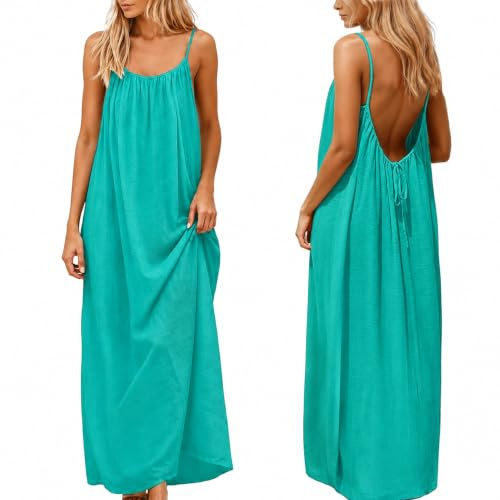 nnOuOnn Robe caraco dos nu pour femme d'été 2026 sans manches, longue robe d'été décontractée, robe d'été fluide à dos ouvert, robe de plage pour la maison