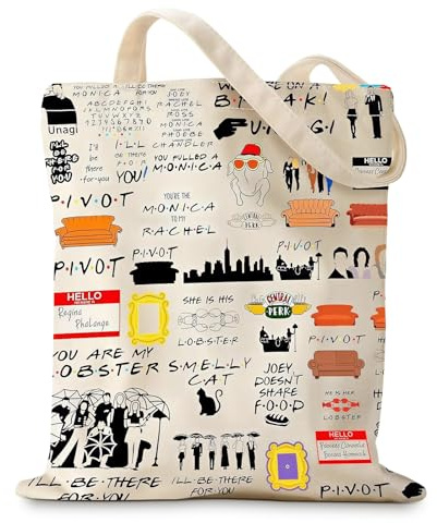 Clyrax Geschenke für Freunde, Handtasche Damen, Tragetasche mit Fernsehserie Charaktere, Doppelseitiger Druck Einkaufstasche, Geburtstagstüten für Friends & Fans von Klassischen Sitcoms, 40×38CM