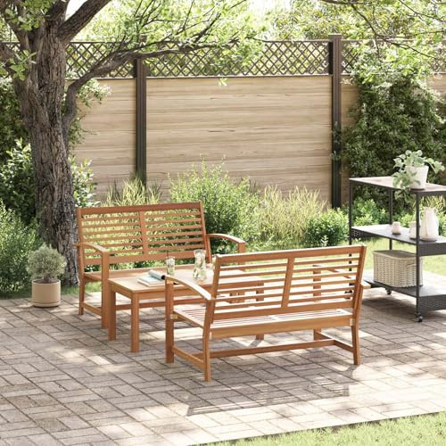 RCODSSK Gartensofa-Set 3-teilig aus massivem Teakholz in einheitlicher brauner Farbe mit abnehmbaren Kissen für die Terrasse – Sofa-Set aus braunem Teakholz