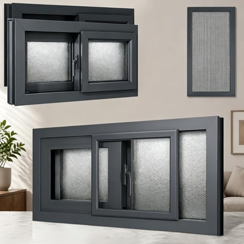 Finestra scorrevole per seminterrato con vetro satinato temperato da 5 mm, telaio in lega di alluminio, design impermeabile e intrusivo per capannone, garage bagno(Dark Gray,20x14)