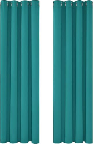 Deconovo Verdunkelungsvorhänge für Schlafzimmer Blickdichte gardinen Modern Vorhänge mit Ösen für Kinderzimmer Wärmeisoliert, 290x140 cm(HöhexBreite), Türkis, 2er Set