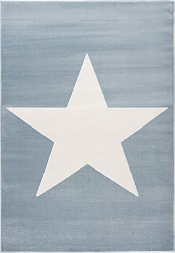 LIVONE Happy Rugs for Kids Kinderteppich Kinderzimmer Babyteppich Modern mit großem Stern in blau Weiss Grösse 160 x 230 cm