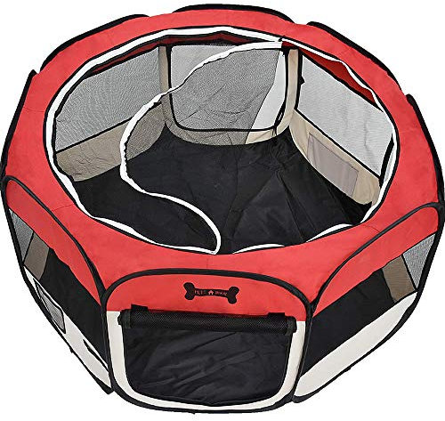 Melko Welpenauslauf 125 x 125 x 64 cm Welpenlaufstall faltbar Tierlaufstall für Kleintiere Hunde Katzen Hasen - Rot