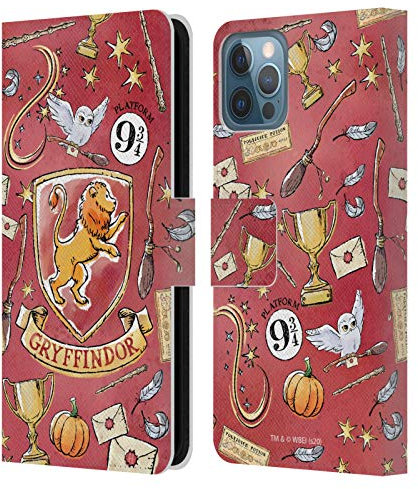 Head Case Designs Officially Licensed Harry Potter Gryffindor Pattern Deathly Hallows XIII Leather Wallet Case Compatible With Apple iPhone 12 / iPhone 12 Pro