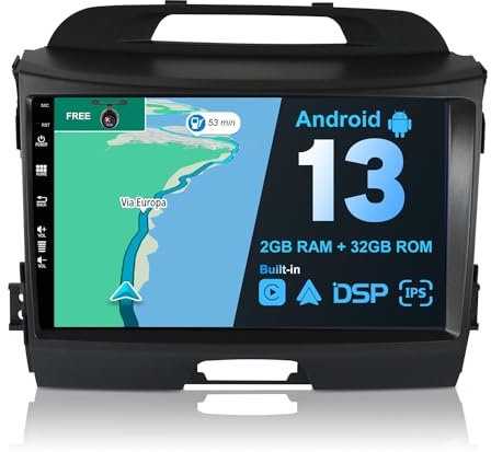 JOYX Android 12 Din Car Stereo For Kia Sportage (2010-2015) - Built-in Carplay + Android Auto - 2G+32G - Rear Camera FREE - IPS 9 Inch 2 Din - Steering Wheel DAB Fast-boot WIFI Split-SCreen BT5.0