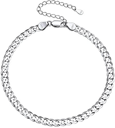 Silvora Bracelet de Pied Argent 925 Chaine Cheville Cuabin 5mm Femme Gros Epais Bracelet Maille de Cheville Fille 22cm