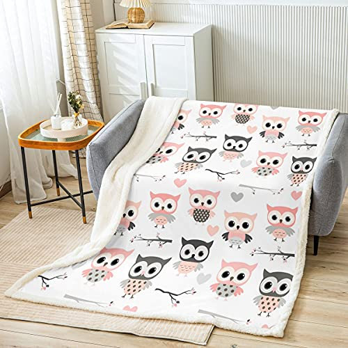 Homemissing Eule Wohndecke Mädchen Rosa Karikatur Eule Drucken Decke 130x150cm Für Kinder Jugendliche Ultra Weich Niedlich Wilde vögel Kuscheldecke Herz Liebe Muster Zimmer Dekor Flanell Fleecedecke
