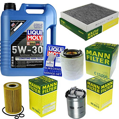 QR-PARTS 69383184 Filter Set Inspektionspaket 5 Liter Motoröl Longtime High Tech 5W-30 MANN-FILTER Innenraumfilter Kraftstofffilter Luftfilter Ölfilter