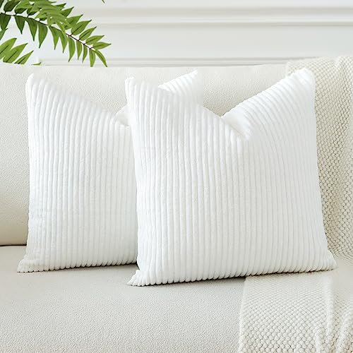JOTOM 2er Set Cord Kissenbezüge Kissenhülle Dekorative Zierkissen Sofakissen Couchkissen Dekokissen Kissenbezug Deko Kissenhülle für Sofa Wohnzimmer 40x40cm Reines Weiß