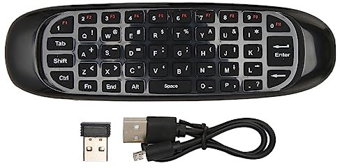 Lazmin112 Air Mouse, Air-Fernbedienung mit USB-Empfänger, 10 M, 3-Achsen-Sensor, Full-QWERTY-Fernbedienung, Maus, Plug-and-Play für TV, PC, Media-Player, 200 MAh