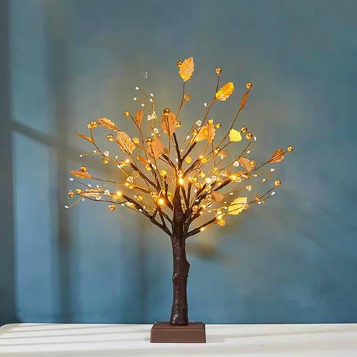 HFHungkeong Albero di Natale artificiale finto che si illumina da tavolo con luci a LED, alimentato a batteria, decorazioni dorate per interni, lampada da notte novità regalo per feste, 55 cm